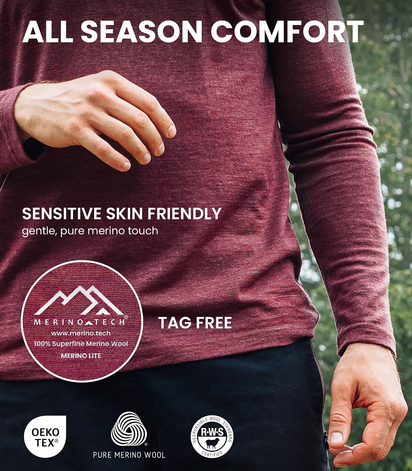 100% Merino Wool Shirts for Men - Thermal Underwear Base Layer Long Sleeve | Lightweight, Breathable Thermal Shirt, Naturally Odor-Resistant, Moisture-Wicking, Ideal for Hiking, Outdoor, Everyday Wear - Image 4