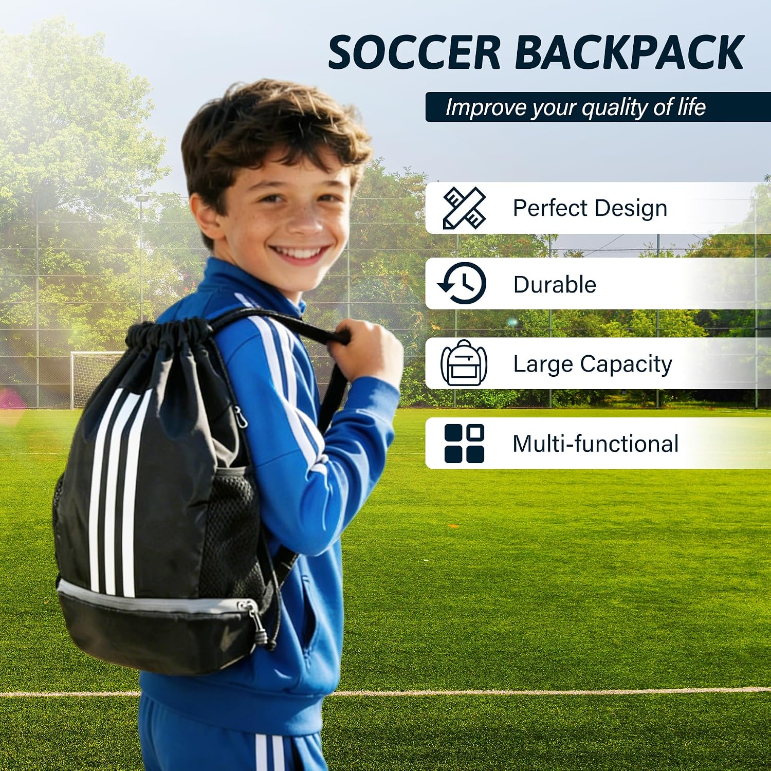 Soccer Bag and Footstep Training Mat, Youth Soccer Basketball Bag with Compartments Drawstring Backpack Skills Training Mat Gifts Set - Image 3