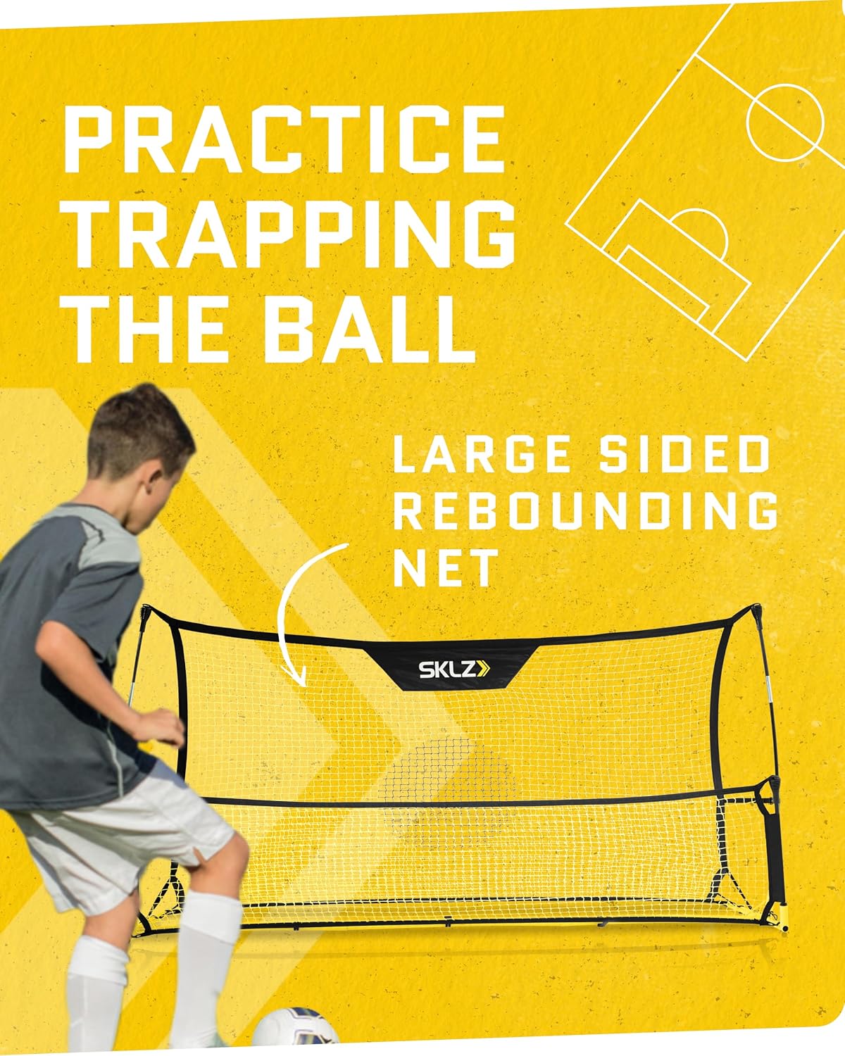 SKLZ Quickster Soccer Trainer - Dual-Sided Rebounder for Solo Passing, Receiving, Trapping Practice - Large & Small Rebound Net - Weather Resistant - Adjustable Frame, Metal Stakes & Carry Bag - Image 3