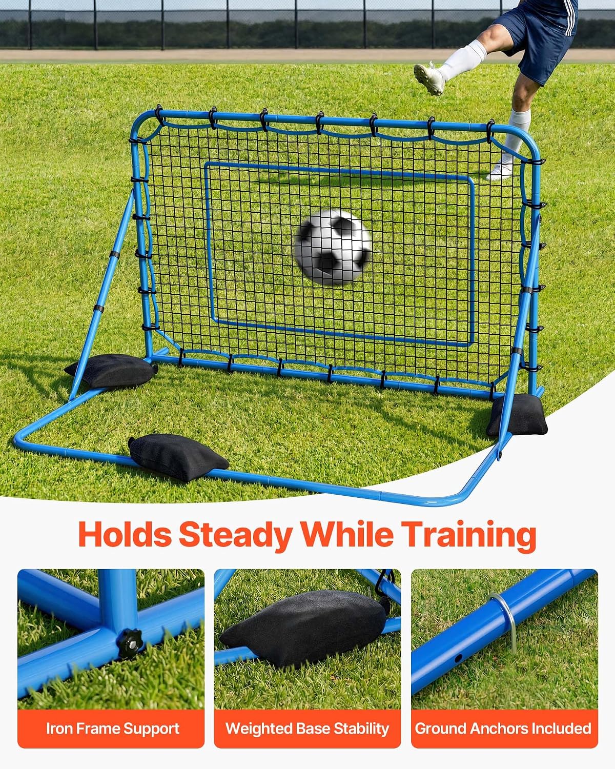 VEVOR Soccer Baseball Rebounder Net, 3 Angles Adjustable Soccer Goal Rebounder for Control, Passing Practice, Heavy-Duty Iron Frame & PE Net, Easy Setup Ball Training Equipment for Teens&Adults - Image 5