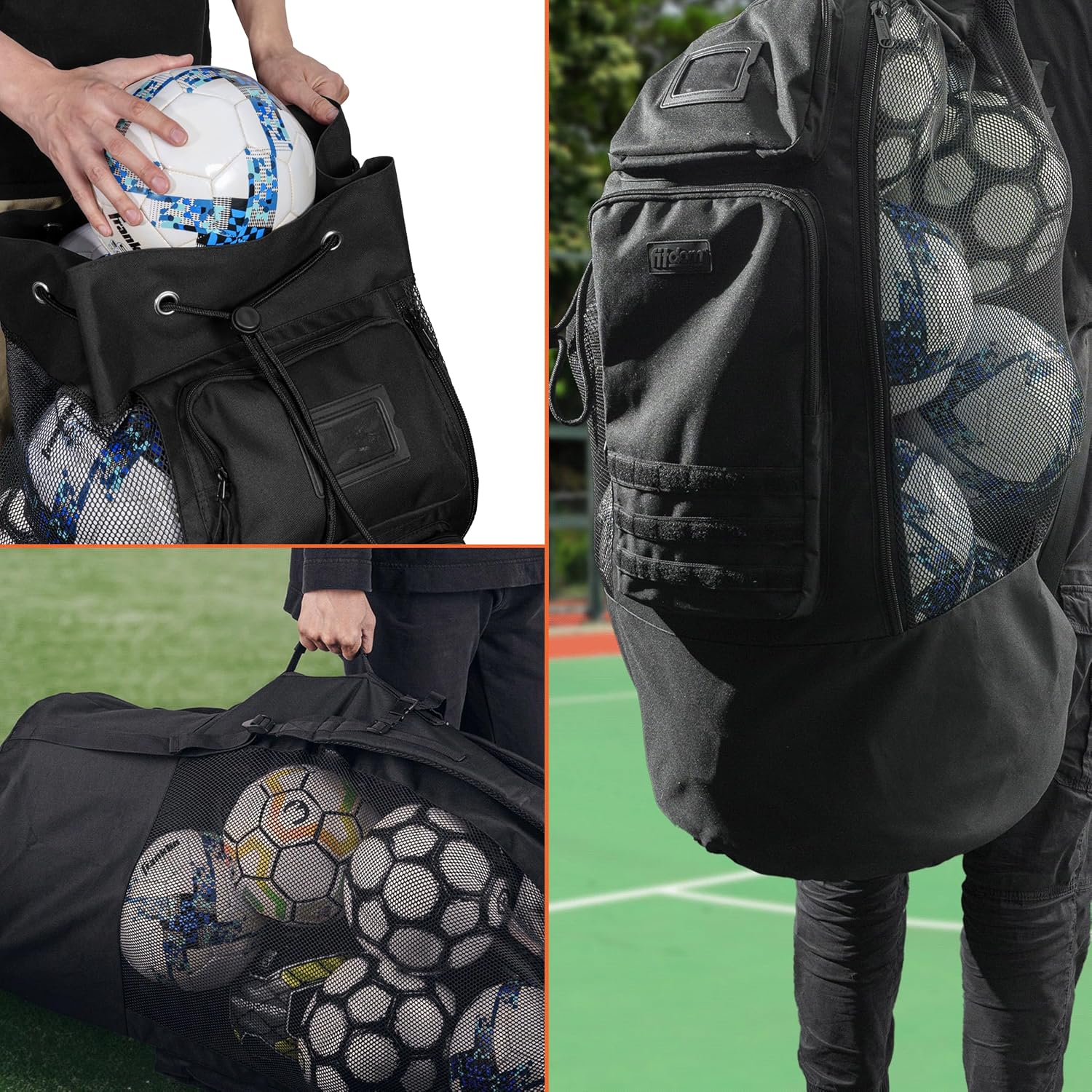 XL Mesh Ball Bag with Backpack Straps & 2 Zippered Front Pockets | Heavy Duty Ball Storage for Coaches, Holds 13+ Soccer Balls with Backpack Carry for Team Sports, Practice & Training Gear - Image 5