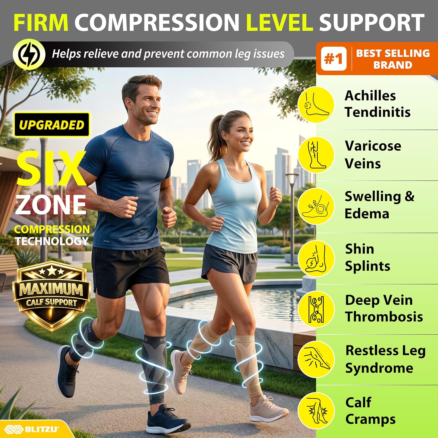 BLITZU Calf Compression Sleeves, Footless Compression Socks for Men & Women | Leg Support Brace, Shin Splint Pain Relief, Reduce Varicose Vein Swelling, Muscle Recovery, Running, Nursing, Fitness, Travel - Image 2