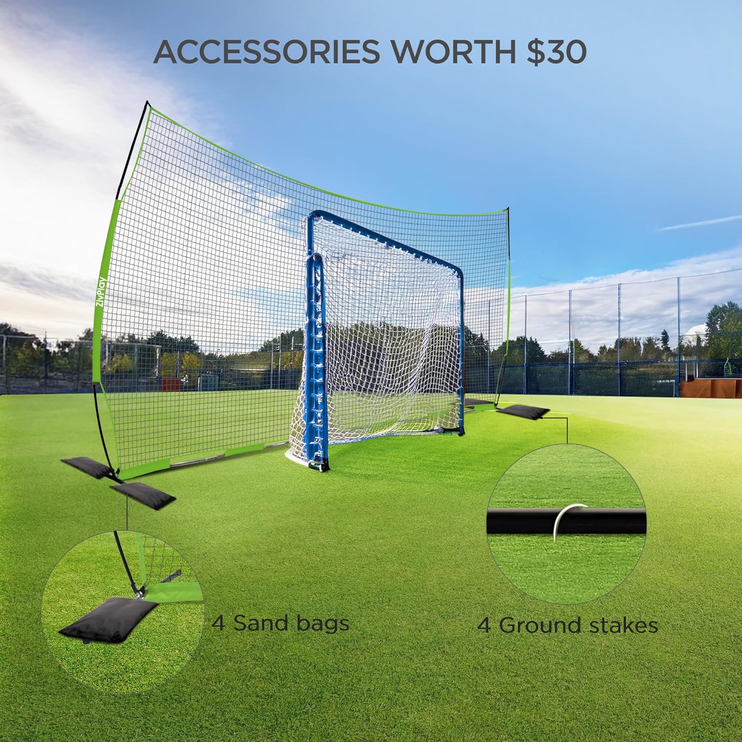 Lacrosse Backstop Net for Backyard Basketball Net Catcher Backstop Net | Portable Multisport Barricade Net Includes Carry Bag 2 Sand Bags 4 Ground Stakes Easy Setup - Image 6