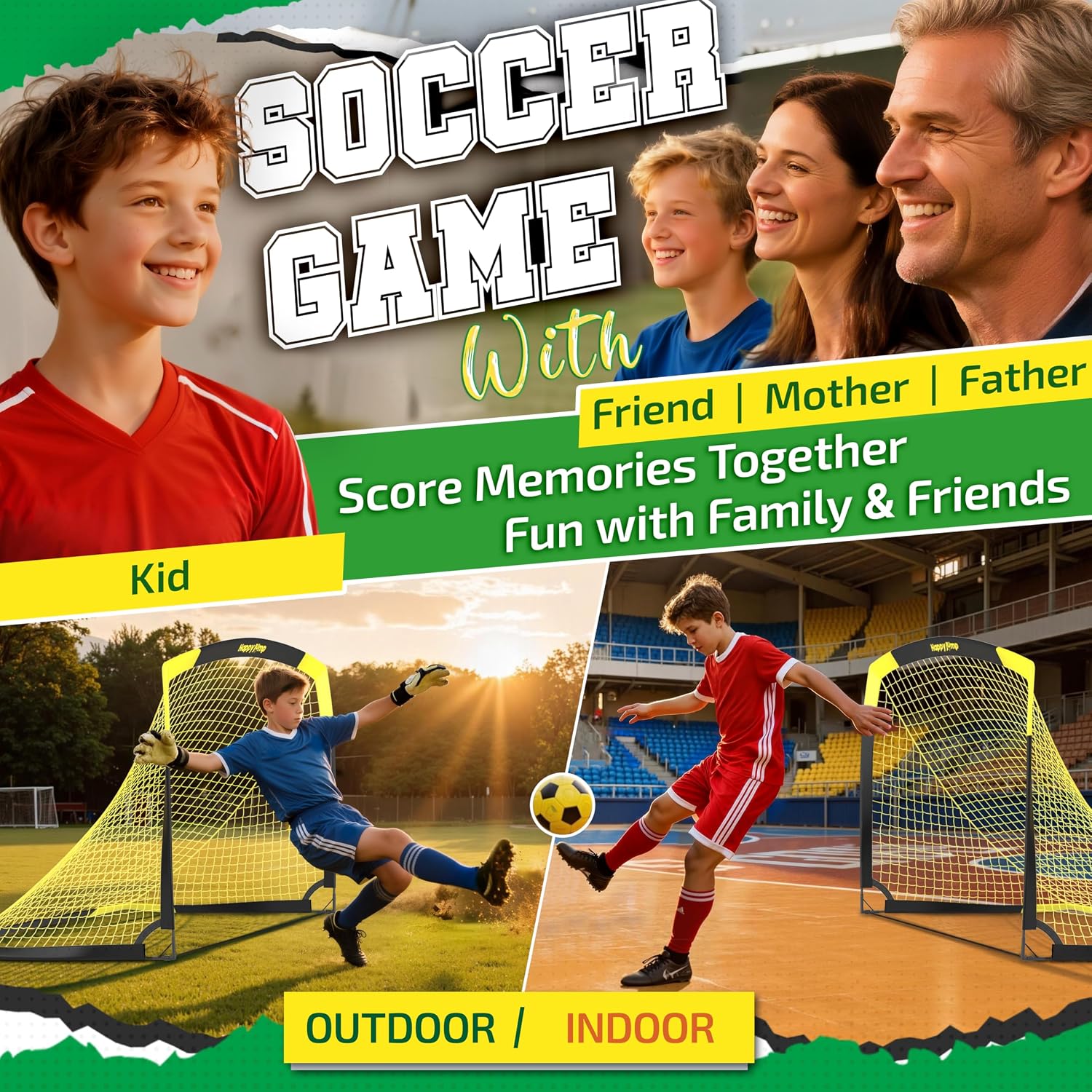 Happy Jump Portable Soccer Goal 7x5 & 5x3.6 FT, Large-Frame Training Net | Great for Kids Ages 6-14 Skill Development, Ideal for Backyard Park School Beach Indoor Outdoor, Easy Fold Durable Dacron Net - Image 11