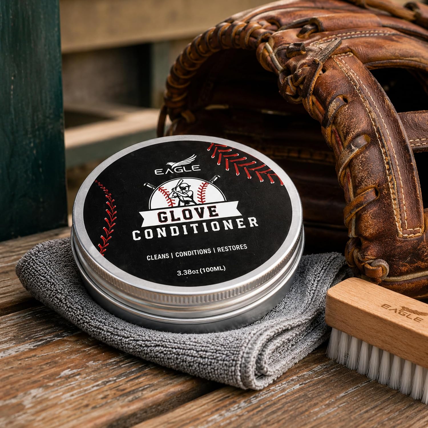 Eagle Baseball Glove Care Kit – Glove Cleaner (8oz), Oil (8oz), Conditioner (3.38oz), 2 Applicators & Cloth – Complete Leather Glove Maintenance Kit for Baseball, Softball, Catcher’s Mitts & More - Image 9