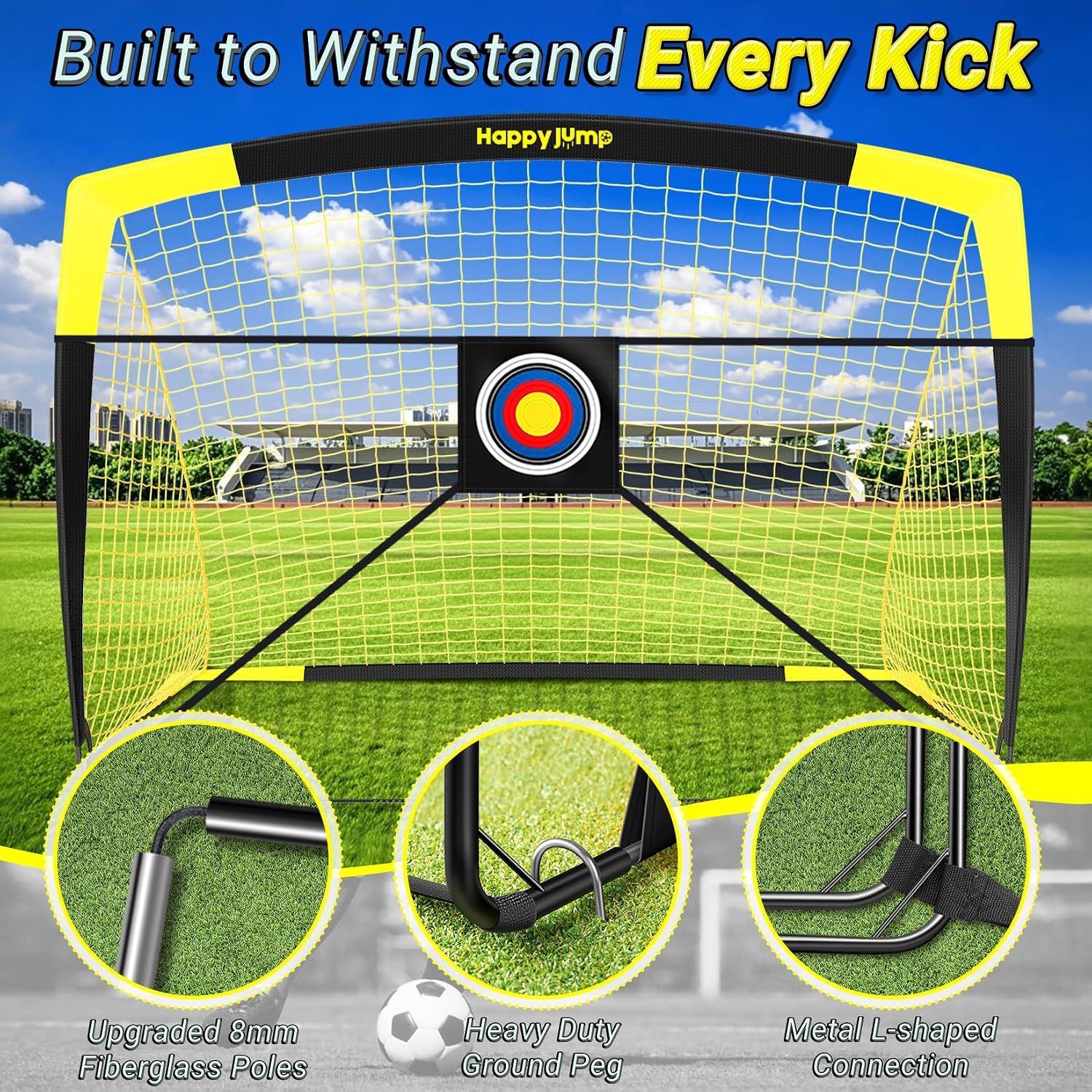 Happy Jump Portable Soccer Goal 7x5 & 5x3.6 FT, Large-Frame Training Net | Great for Kids Ages 6-14 Skill Development, Ideal for Backyard Park School Beach Indoor Outdoor, Easy Fold Durable Dacron Net - Image 6