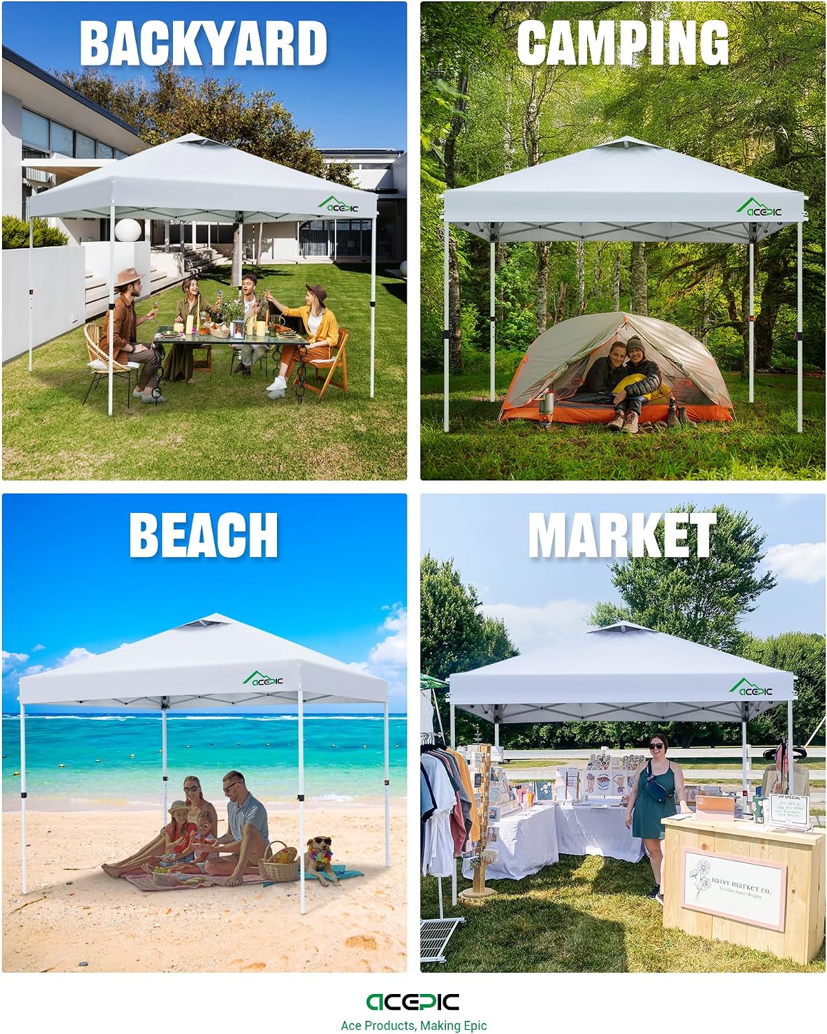 10x10 Pop Up Canopy Tent, Easy Setup Portable Shelter, White, 10*10 | 1-Push Center Lock 10x10 Pop Up Canopy Tent with 3-Layer Reinforced Fabric, Vented UV Top & Wheeled Bag for Outdoor Party - Image 9