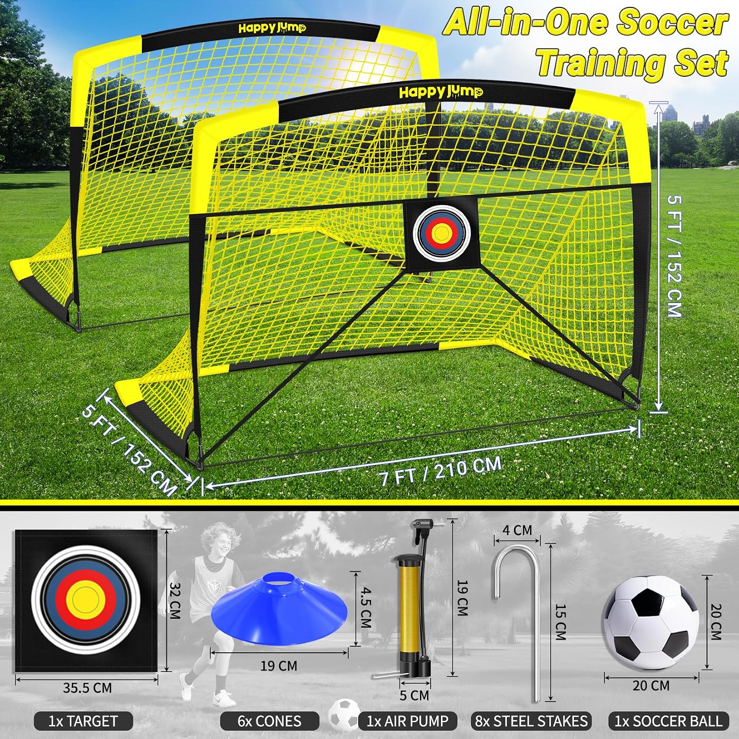 Happy Jump Portable Soccer Goal 7x5 & 5x3.6 FT, Large-Frame Training Net | Great for Kids Ages 6-14 Skill Development, Ideal for Backyard Park School Beach Indoor Outdoor, Easy Fold Durable Dacron Net - Image 2