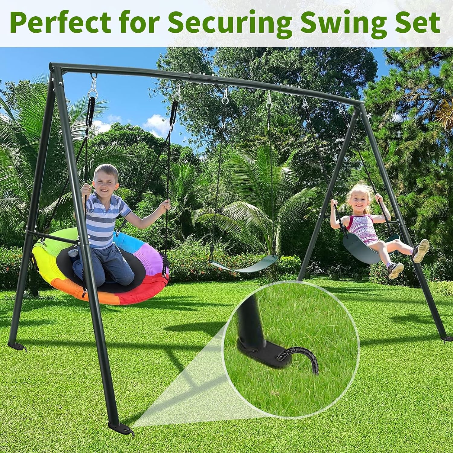 12 Inches Trampoline Wind Stakes, Heavy Duty U Stakes for Ground, 8-Pack Trampoline Tie Down Anchor Kit for Swing Set and Soccer Goal Galvanized Steel Anchors Black - Image 6