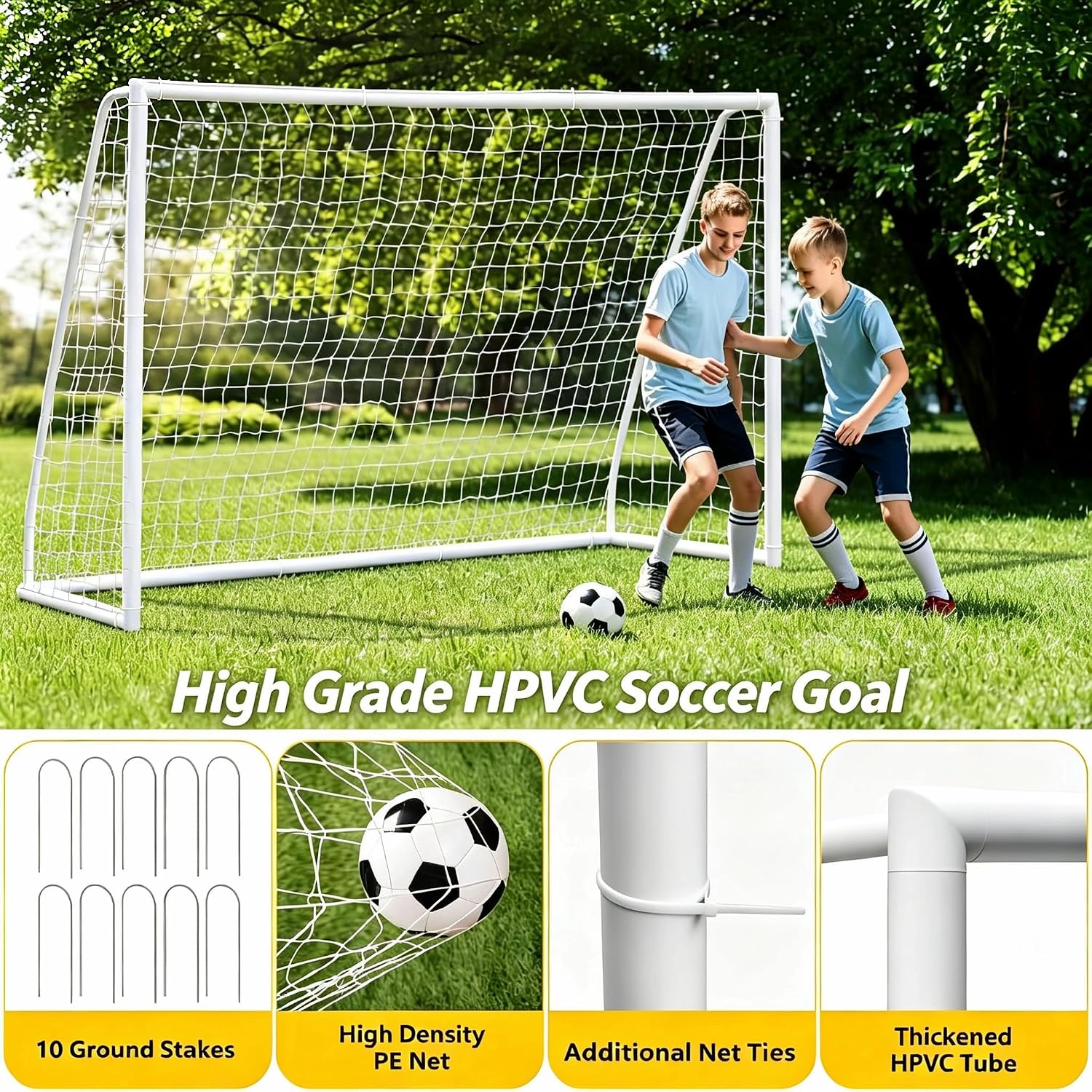 ZENY 10X6.5ft Portable Soccer Goal, Indoor Outdoor Backyard Training Goal | PVC Frame Goal, All Weather Net, Easy Assembly, Soccer Practice Equipment for Youth Adults - Image 2