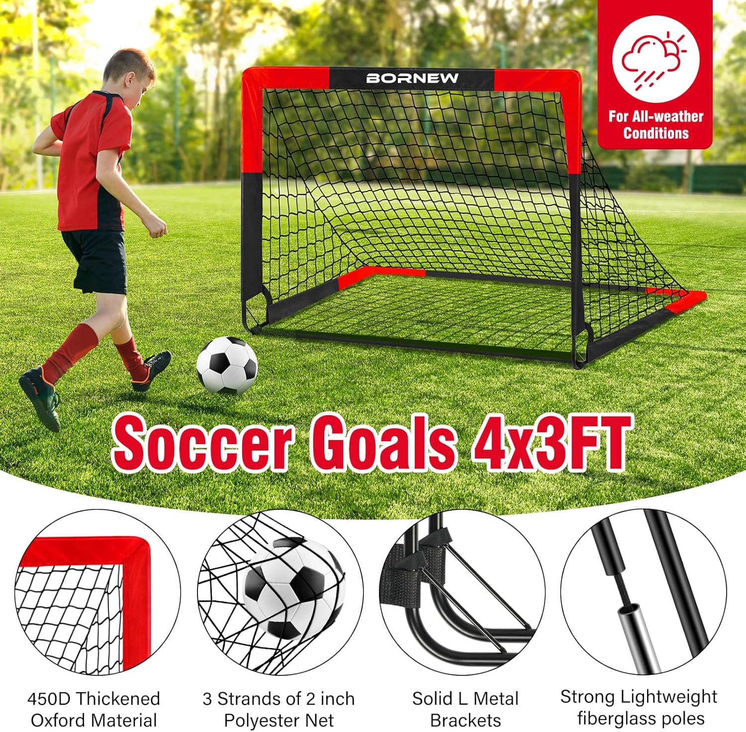 2 Pack Soccer Goal - Backyard & Indoor 7X5 / 6X4 / 4X3 ft Kids Soccer Goals | Portable Pop Up Soccer Nets for Youth & Adult, Outdoor Games, Soccer Training Equipment Ages 3-16 Year Gift - Image 3