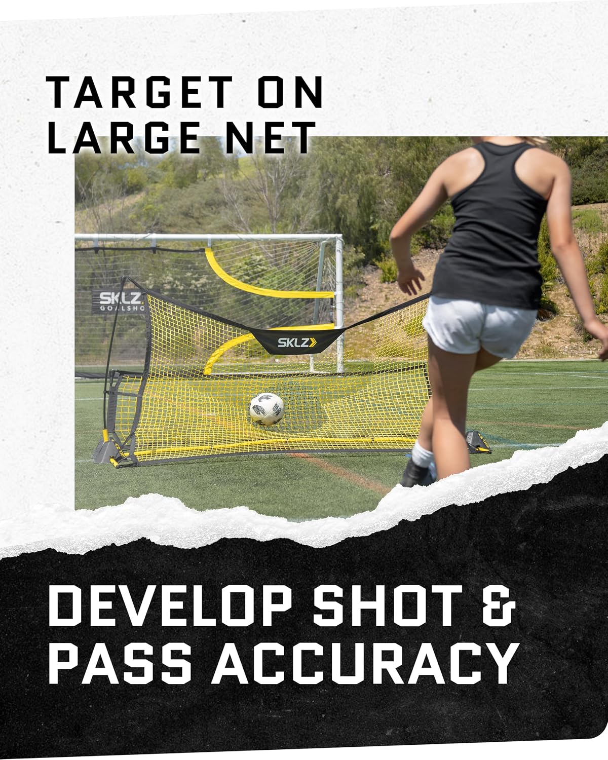 SKLZ Quickster Soccer Trainer - Dual-Sided Rebounder for Solo Passing, Receiving, Trapping Practice - Large & Small Rebound Net - Weather Resistant - Adjustable Frame, Metal Stakes & Carry Bag - Image 5