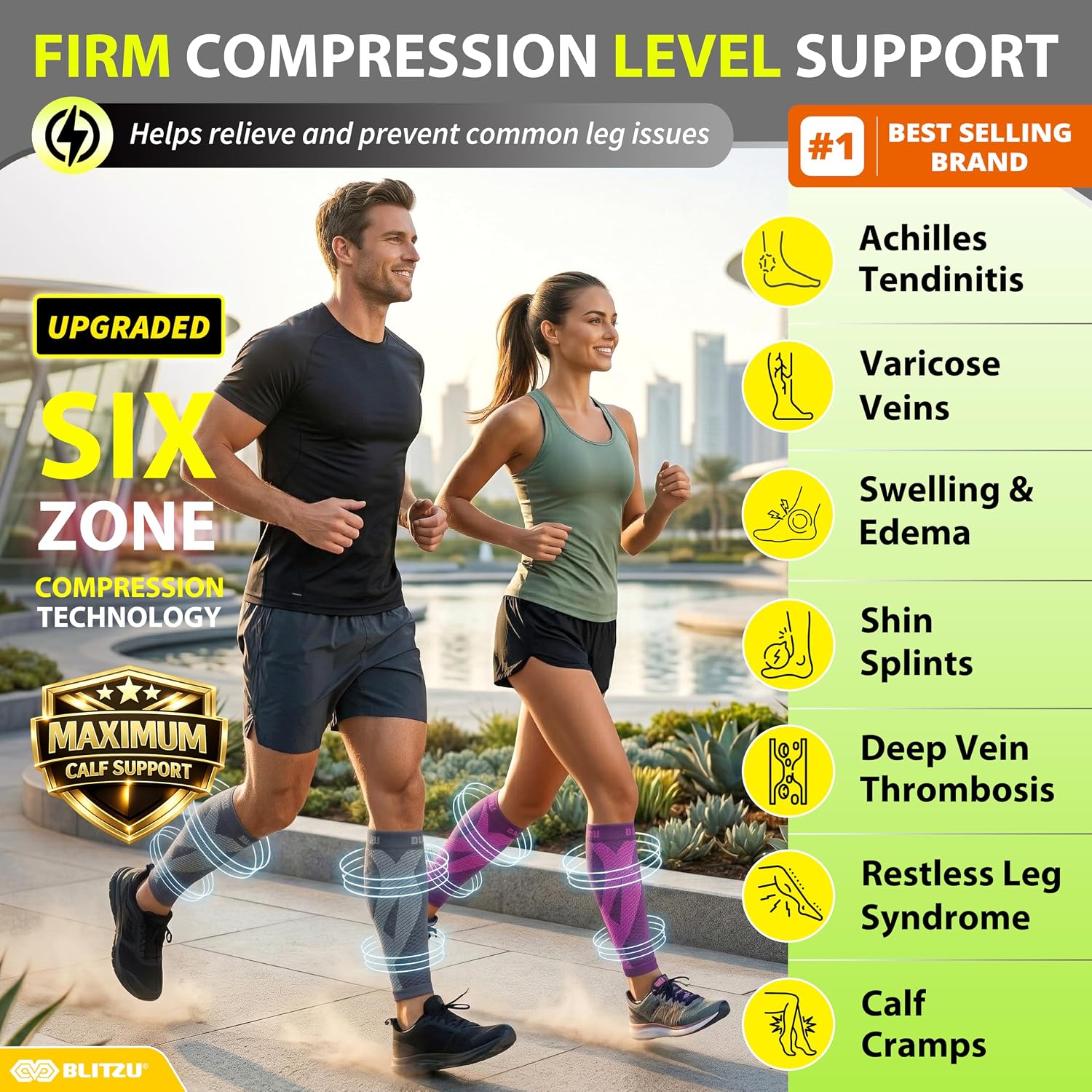 BLITZU Calf Compression Sleeves, Footless Compression Socks for Men & Women | Leg Support Brace, Shin Splint Pain Relief, Reduce Varicose Vein Swelling, Muscle Recovery, Running, Nursing, Fitness, Travel - Image 2