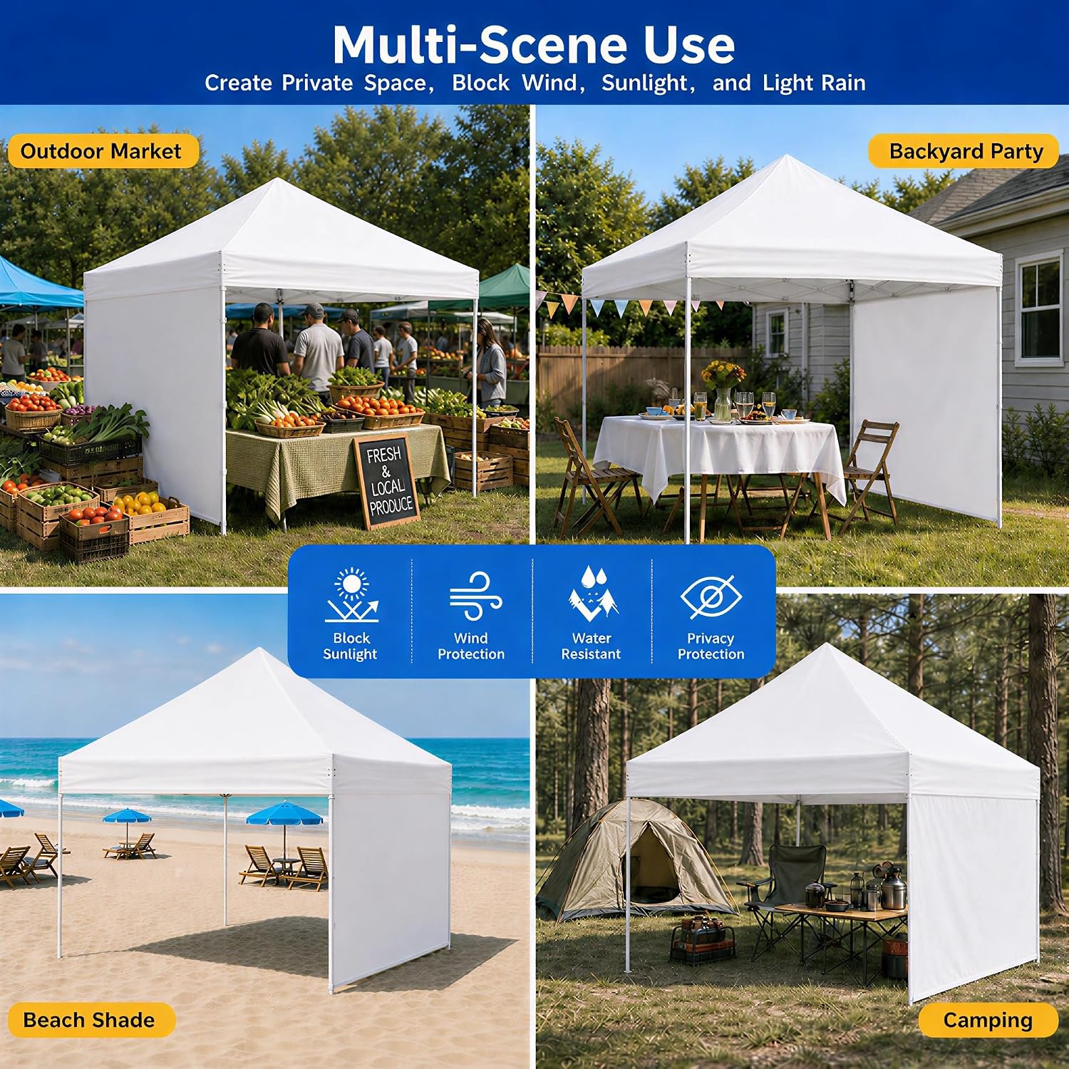 10 x 10 Canopy Sidewall, 1 Pack Pop Up Canopy Wall Panel, White | Sidewall Only, Fits 10x10 Straight Leg Frames, 300D Oxford Fabric, Zipper Connections, Hook & Loop Straps - Image 7