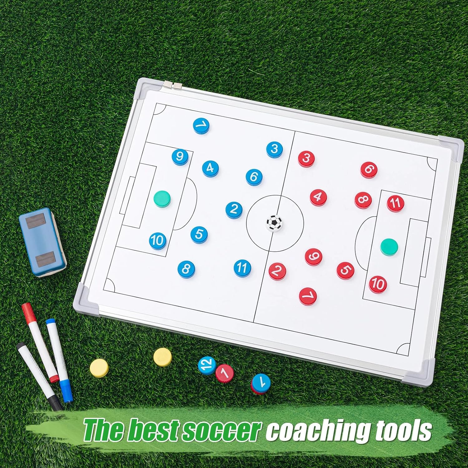 24" x 18" Soccer Magnetic Coaching Board Double-Sided Dry Erase Tactics Whiteboard, Portable Tactical Board Equipped with Magnet Numbers, Marker Pen, Eraser and Zipper Bag - Image 4