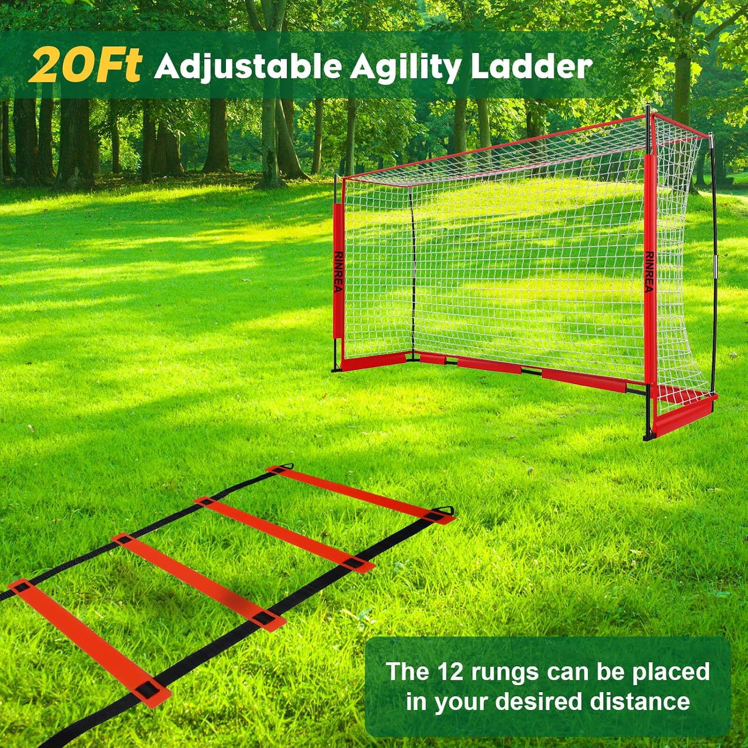 Portable Soccer Goal, Soccer Nets for Backyard with Agility Ladder | 12x6FT/14x7FT, Quick Setup & Disassemble, Stability & Durability, Team & Goalie Training, Carry Bag, Ground Nails - Image 4