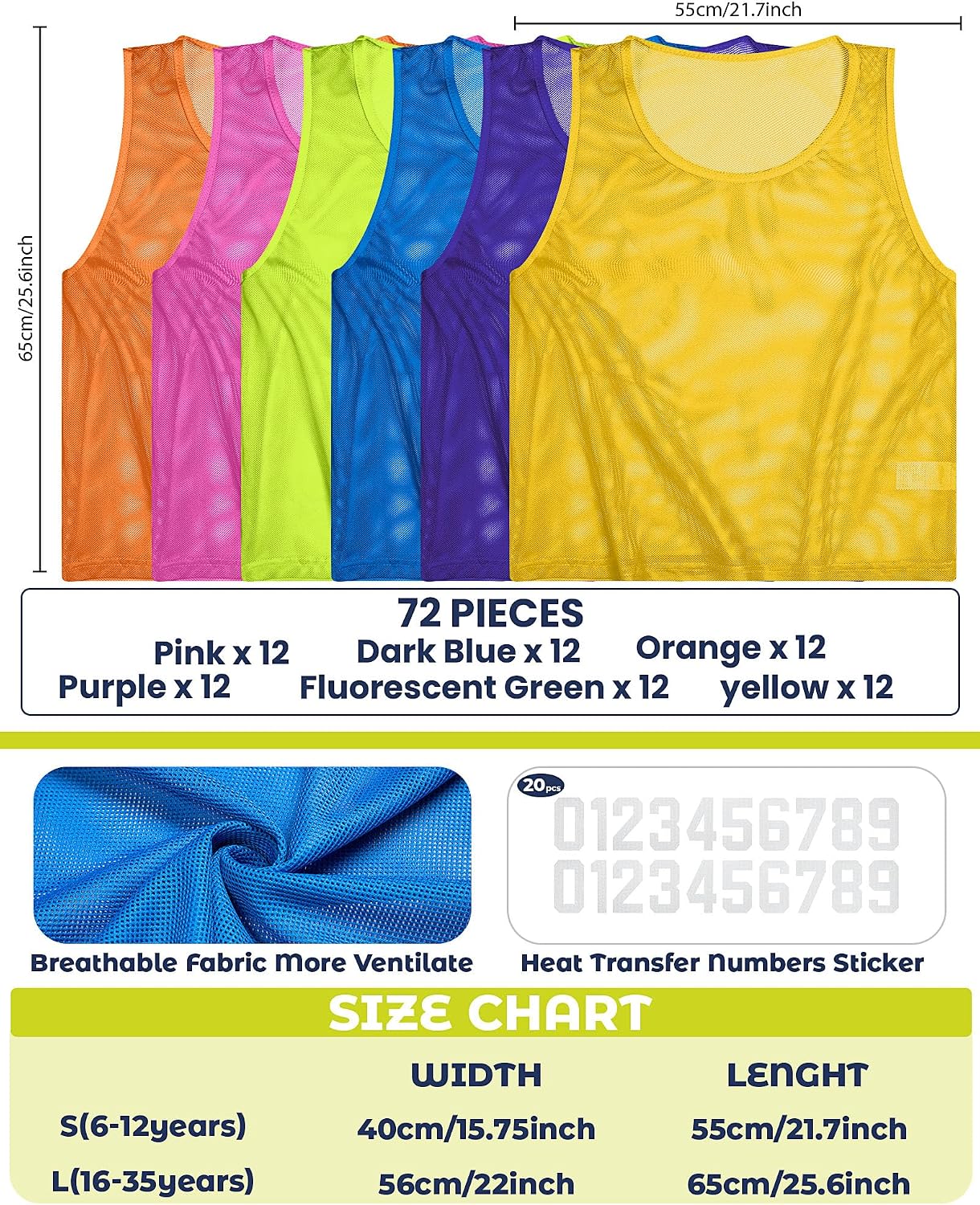 Boyiee Pinnies Scrimmage Vests, Youth Pinnies Nylon Mesh Team Practice Jersey for Sports Basketball Soccer Football - Image 3