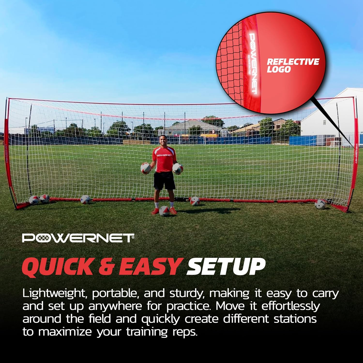 PowerNet Soccer Goal for Backyard, 3Mx2M / 6x4 / 8x4 / 12x6 / 14x7 /18.5x6.5 / 21x7 / 24 x 8 Portable Soccer Net, Sports & Outdoors Training Equipment, Quick Setup 1 Goal & Zipper Storage Bag - Image 6