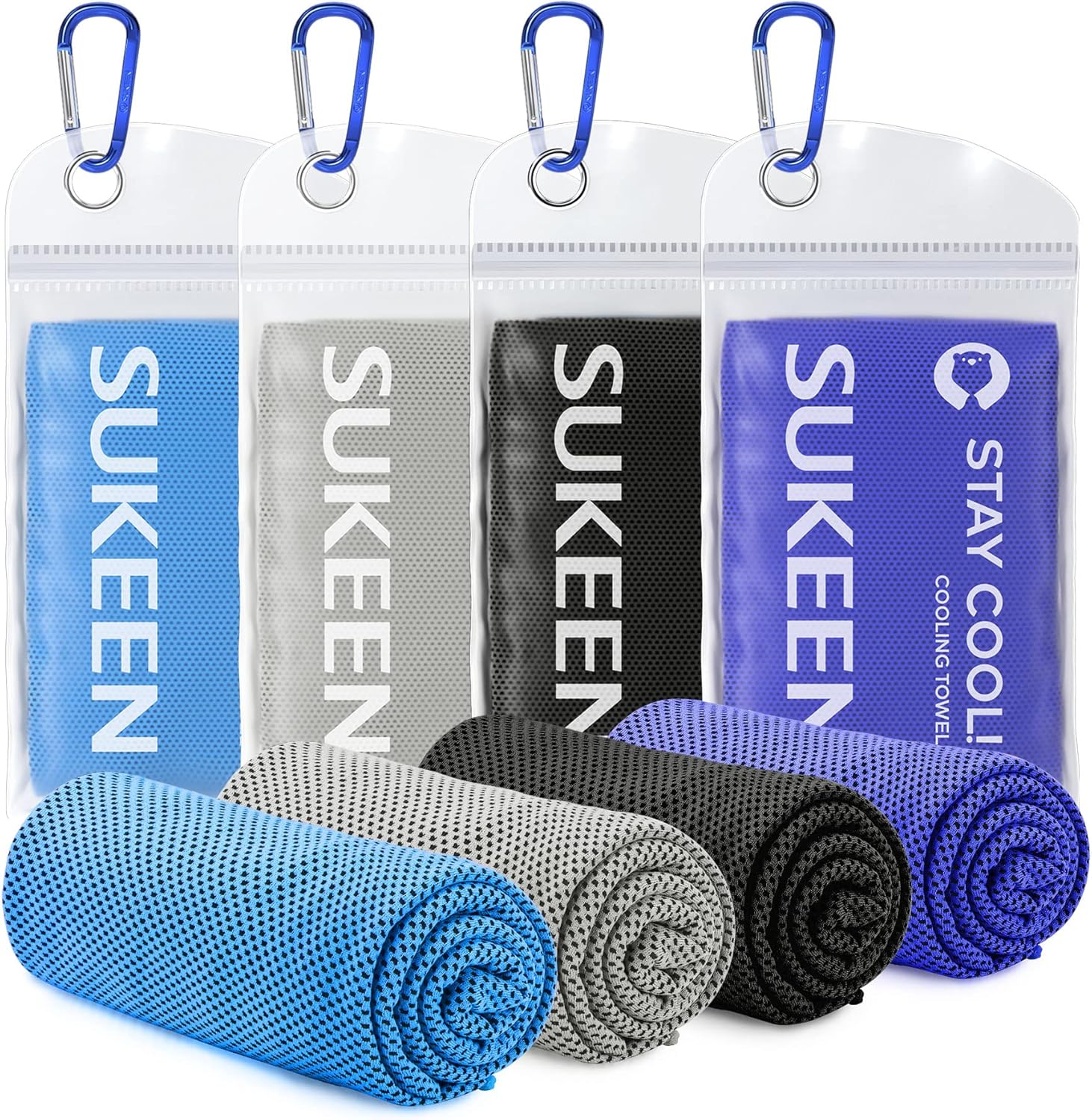 Sukeen 4 Pack Cooling Towels (40"x 12"), Cooling Neck Wraps, Soft Ice Towel | Lightweight,Absorb moisture,Long Last,Mesh Breathable for Sports,Outdoors,Yoga,Tennis,Golf,Running,Gym,Camping,Campus,Travel