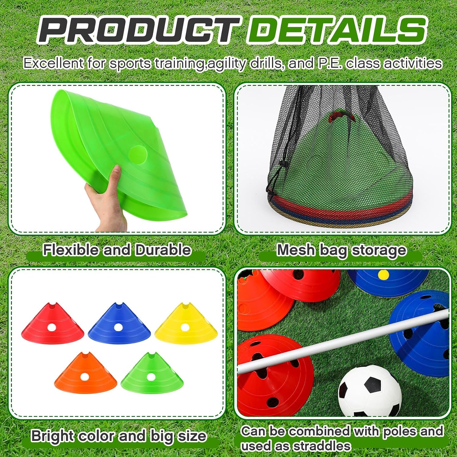 Jumbo Disc Cones Jumbo Soccer Cones with Mesh Bag Giant Large Agility for Soccer Training Adult Sports - Image 3