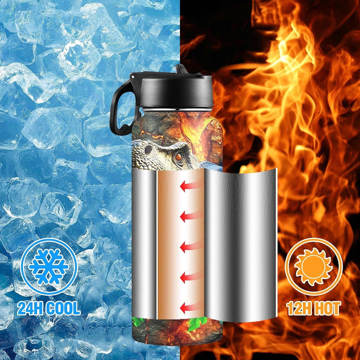 Personalized Water Bottle for Boys for School, Customized Kids Insulated Bottle with Name Picture, Stainless Steel Thermo with Straw, 18oz, Back to School Gift Basketball Soccer Baseball Pattern - Image 4