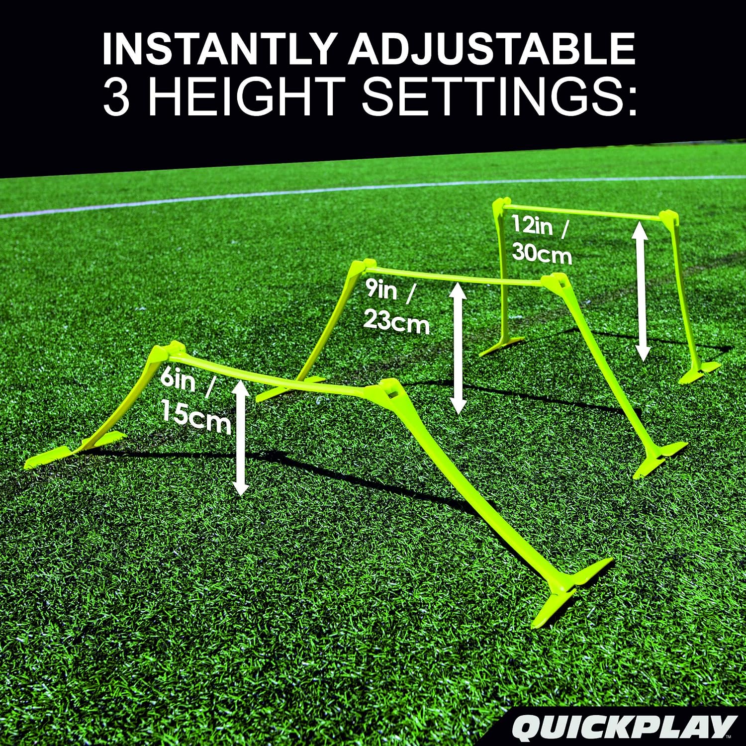 QUICKPLAY Adjustable Speed Hurdles Set of 6 - Agility & Soccer Training | 3-in-1 heights 6", 9", 12", Quick-click adjust, Footwork & plyometric drills, Portable, Carry bag included - Image 2