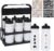 Water Bottle Carrier with 8 Sports Squeeze Water Bottles and Stickers, 20 oz Team Water Bottle Set, Plastic Wide Design, Foldable Bottle Carrier for Soccer, Football, Basketball, Bike, Fitness and Gym